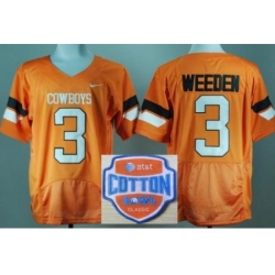 Oklahoma State Cowboys 3 Brandon Weeden Orange Pro Combat College Football NCAA Jerseys 2014 AT & T Cotton Bowl Game Patch