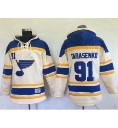 Blues #91 Vladimir Tarasenko Cream Sawyer Hooded Sweatshirt Stitched NHL Jersey