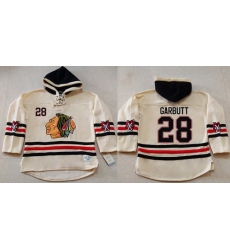 Men Chicago Blackhawks 28 Ryan Garbutt Cream Heavyweight Pullover Hoodie Stitched NHL Jersey