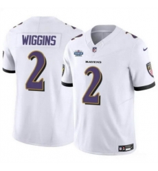 Men Baltimore Ravens 2 Nate Wiggins White 2024 With Dradt Patch F U S E Vapor Limited Football Jersey