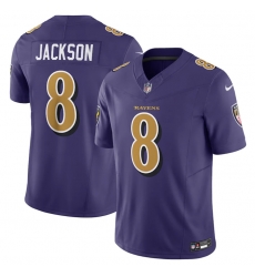 Men Baltimore Ravens 8 Lamar Jackson Purple 2023 F U S E Coloe Rush Jersey