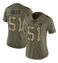 Nike Panthers #51 Sam Mills Olive Camo Womens Stitched NFL Limited 2017 Salute to Service Jersey