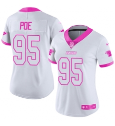 Nike Panthers #95 Dontari Poe White Pink Womens Stitched NFL Limited Rush Fashion Jersey