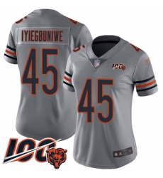 Women Chicago Bears 45 Joel Iyiegbuniwe Limited Silver Inverted Legend 100th Season Football Jersey