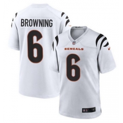 Men Cincinnati Bengals 6 Jake Browning White Stitched Game Jersey