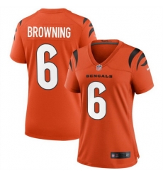 Women Cincinnati Bengals 6 Jake Browning Orange Stitched Football Jersey 28Run Small 29