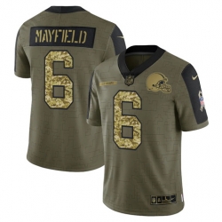 Men Cleveland Browns 6 Baker Mayfield 2021 Salute To Service Olive Camo Limited Stitched Jersey