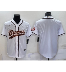 Men Cleveland Browns Blank White With Patch Cool Base Stitched Baseb