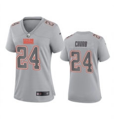 Women Cleveland Browns 24 Nick Chubb Grey Atmosphere Fashion Stitched Game Jersey