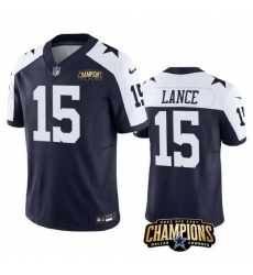 Men Dallas Cowboys 15 Trey Lance Navy White 2023 F U S E  NFC East Champions Patch Stitched Football Jersey