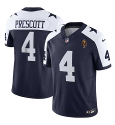 Men Dallas Cowboys 4 Dak Prescott Navy 2023 F U S E  With Walter Payton Patch Thanksgiving Limited Stitched Football Jersey