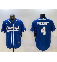 Men Dallas Cowboys 4 Dak Prescott Royal With Patch Cool Base Stitched Baseball Jersey