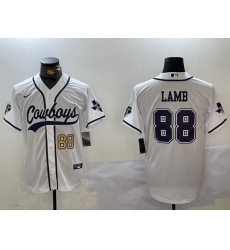 Men Dallas Cowboys 88 CeeDee Lamb White With Patch Cool Base Stitched Baseball Jersey 6