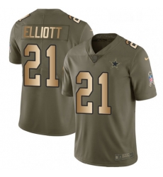 Mens Nike Dallas Cowboys 21 Ezekiel Elliott Limited OliveGold 2017 Salute to Service NFL Jersey