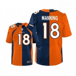 Men Nike Denver Broncos 18 Peyton Manning Elite OrangeNavy Split Fashion NFL Jersey