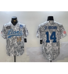 Men Detroit Lions 14 Amon Ra St Brown 2024 Arctic Camo Salute To Service Stitched Baseball Jersey 6