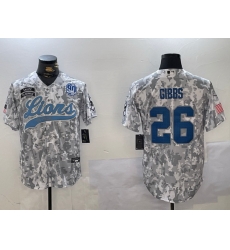 Men Detroit Lions 26 Jahmyr Gibbs 2024 Arctic Camo Salute To Service Stitched Baseball Jersey 3