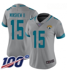 Jaguars #15 Gardner Minshew II Silver Women Stitched Football Limited Inverted Legend 100th Season Jersey