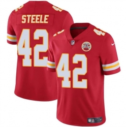 Men   Kansas City Chiefs 42 Carson Steele Red Vapor Untouchable Limited Stitched Football Jersey