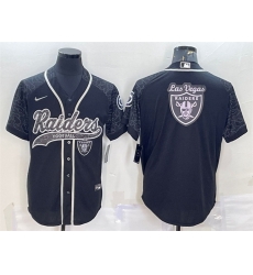 Men Las Vegas Raiders Black Reflective Team Big Logo With Patch Cool Base Stitched Baseball Jersey