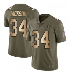 Mens Nike Oakland Raiders 34 Bo Jackson Limited OliveGold 2017 Salute to Service NFL Jersey