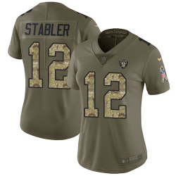 Nike Raiders #12 Kenny Stabler Olive Camo Womens Stitched NFL Limited 2017 Salute to Service Jersey