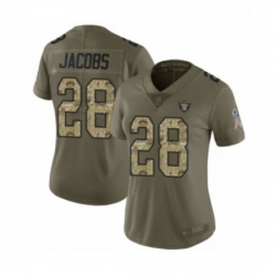 Womens Oakland Raiders 28 Josh Jacobs Limited Olive Camo 2017 Salute to Service Football Jersey