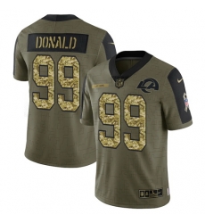 Men Los Angeles Rams 99 Aaron Donald 2021 Salute To Service Olive Camo Limited Stitched Jersey