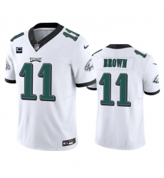 Men Philadelphia Eagles 11 A  J  Brown White 2023 F U S E  With 1 Star C Patch Vapor Untouchable Limited Stitched Football Jersey