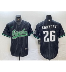 Men Philadelphia Eagles 26 Saquon Barkley Black Cool Base Baseball Stitched Jersey