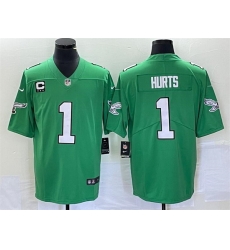 Youth Philadelphia Eagles 1 Jalen Hurts Green Vapor Limited With C Patch Stitched Football Jersey