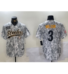 Men Pittsburgh Steelers 3 Russell Wilson 2024 Arctic Camo Salute To Service Stitched Baseball Jersey 1