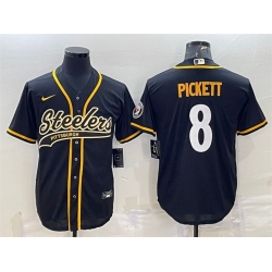 Men Pittsburgh Steelers 8 Kenny Pickett Black With Patch Cool Base Stitched Baseball Jersey