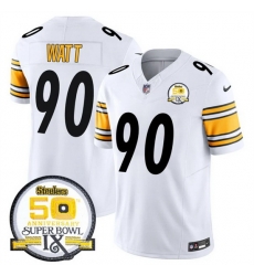 Men Pittsburgh Steelers 90 T J Watt White 2024 F U S E 50th Anniversary Of Super Bowl IX Alternate Vapor Untouchable Limited Stitched Jersey