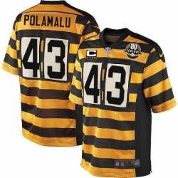 Youth Nike Pittsburgh Steelers 43 Troy Polamalu Elite YellowBlack Alternate 80TH Anniversary Throwback C Patch NFL Jersey