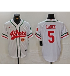 Men San Francisco 49ers 5 Trey Lance White With Patch Cool Base Stitched Baseball Jersey 1