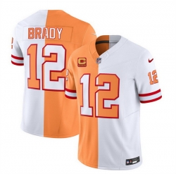 Men Tampa Bay Buccaneers 12 Tom Brady 2023 F U S E  White Gold With 4 Star C Patch Split Throwback Limited Stitched Jersey