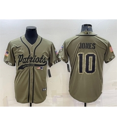 Men New England Patriots 10 Mac Jones Olive 2022 Salute To Service Cool Base Stitched Baseball Jersey