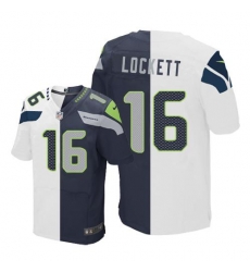 Nike Seahawks #16 Tyler Lockett White Steel Blue Mens Stitched NFL Elite Split Jersey