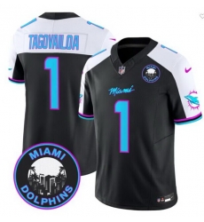 Men Miami Dolphins 1 Tua Tagovailoa Black F U S E   27Miami Vice 27 Vapor Limited Stitched Football Jersey