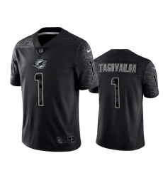 Men Miami Dolphins 1 Tua Tagovailoa Black Reflective Limited Stitched Football Jersey