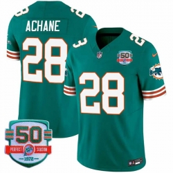 Men Miami Dolphins 28 De 27Von Achane Aqua F U S E With 50th Perfect Season Patch Vapor Limited Stitched Football Jersey