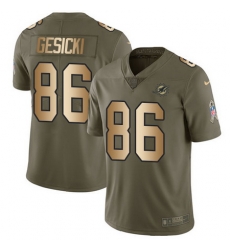 Nike Dolphins #86 Mike Gesicki Olive Gold Mens Stitched NFL Limited 2017 Salute To Service Jersey