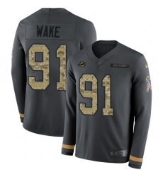 Nike Dolphins 91 Cameron Wake Anthracite Salute to Service Men s Stitched NFL Limited Therma Long Sleeve Jersey