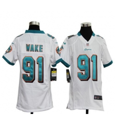 Nike Dolphins #91 Cameron Wake White Youth Stitched NFL Elite Jersey