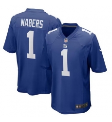 Men New York Giants 1 Malik Nabers Royal 2024 First Round Pick Football Stitched Game Jersey