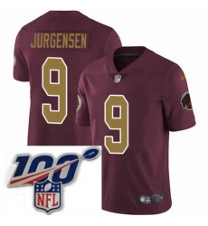 Mens Nike Washington Redskins 9 Sonny Jurgensen Burgundy RedGold Number Alternate 80TH Anniversary Vapor Untouchable Limited Stitched 100th anniversary Nec