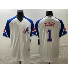 Men's Atlanta Braves #1 Ozzie Albies White 2023 City Connect Cool Base Stitched Jersey