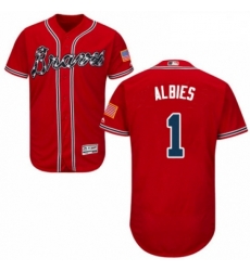 Mens Majestic Atlanta Braves 1 Ozzie Albies Red Alternate Flex Base Authentic Collection MLB Jersey