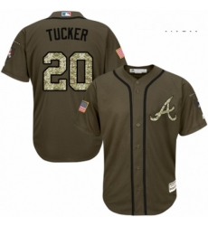 Mens Majestic Atlanta Braves 20 Preston Tucker Authentic Green Salute to Service MLB Jersey 